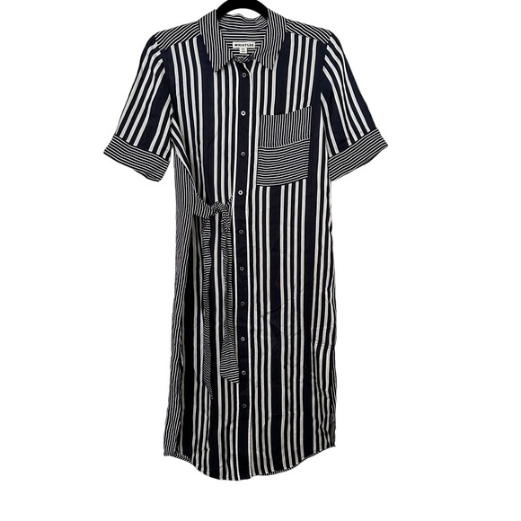 Whistles Blue & White Striped Button Front Midi Shirt Dress Size 4 - Picture 2 of 7